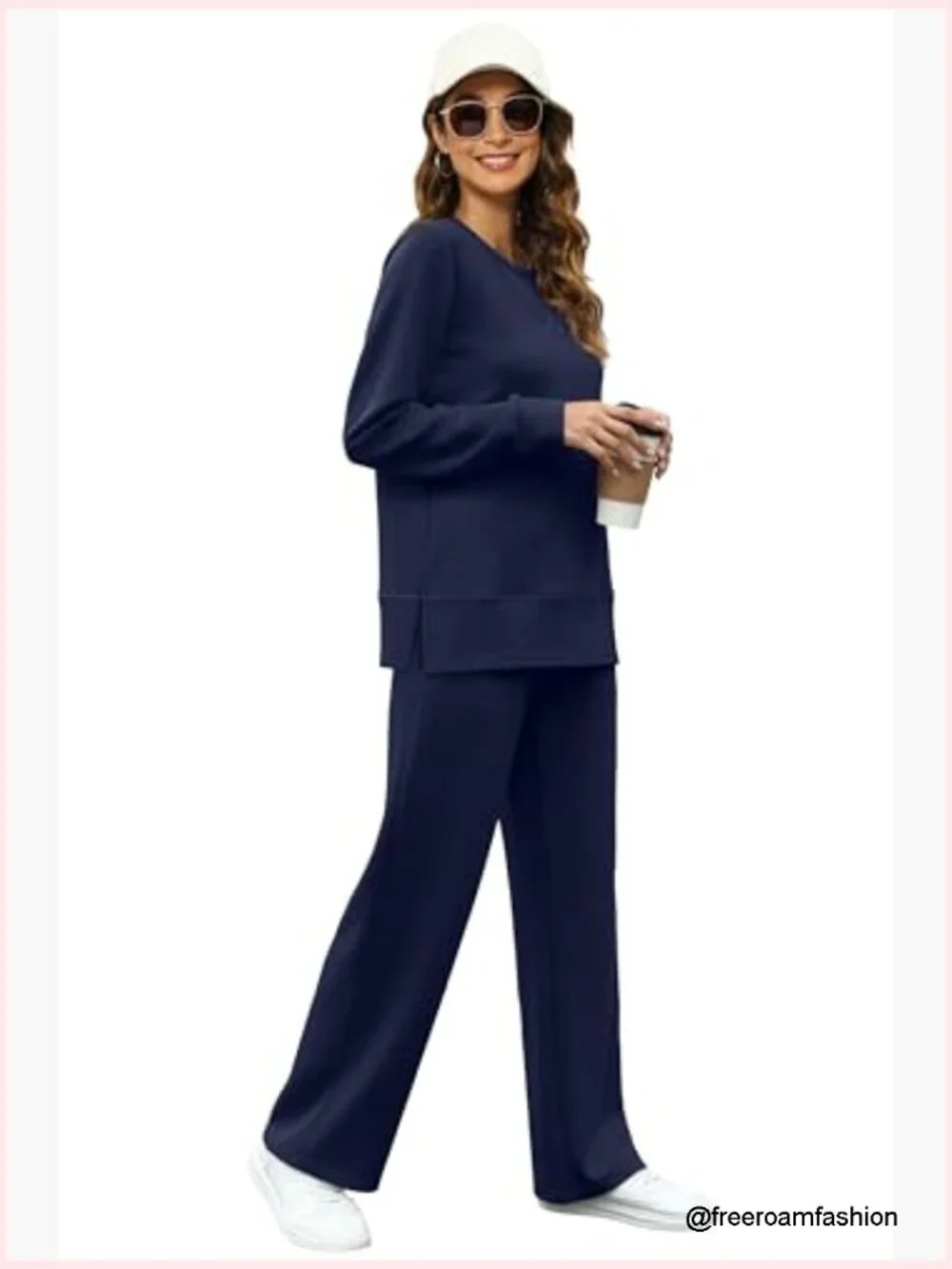 2 Piece Lounge Set Side Slit Tunic Wide Leg Sweatsuit S-3XL